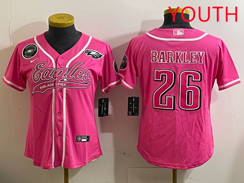 Youth Philadelphia Eagles 26 Barkley Pink Jointly Name 2025 Nike Limited NFL Jersey style 9